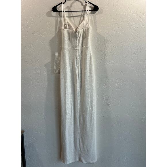 B. Smart White Sequin Gown with Slit & Adjustable Straps — Size 3/4, NWOT - Picture 8 of 16